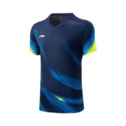 Li-Ning Men's Badminton Game Suit - White/Dark Blue | LiNing Fast Dry Badminton Shirts + Shorts