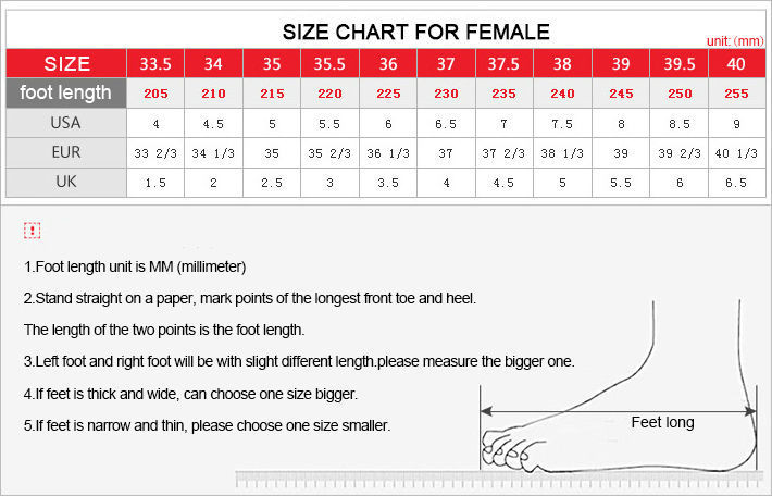 Ladies Shoes Chart Size