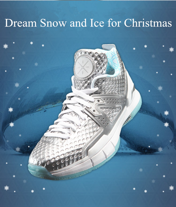 Li-Ning Way of Wade 5 "Christmas" Mens Mid Professional Basketball Shoes (Silver/Pale Blue)