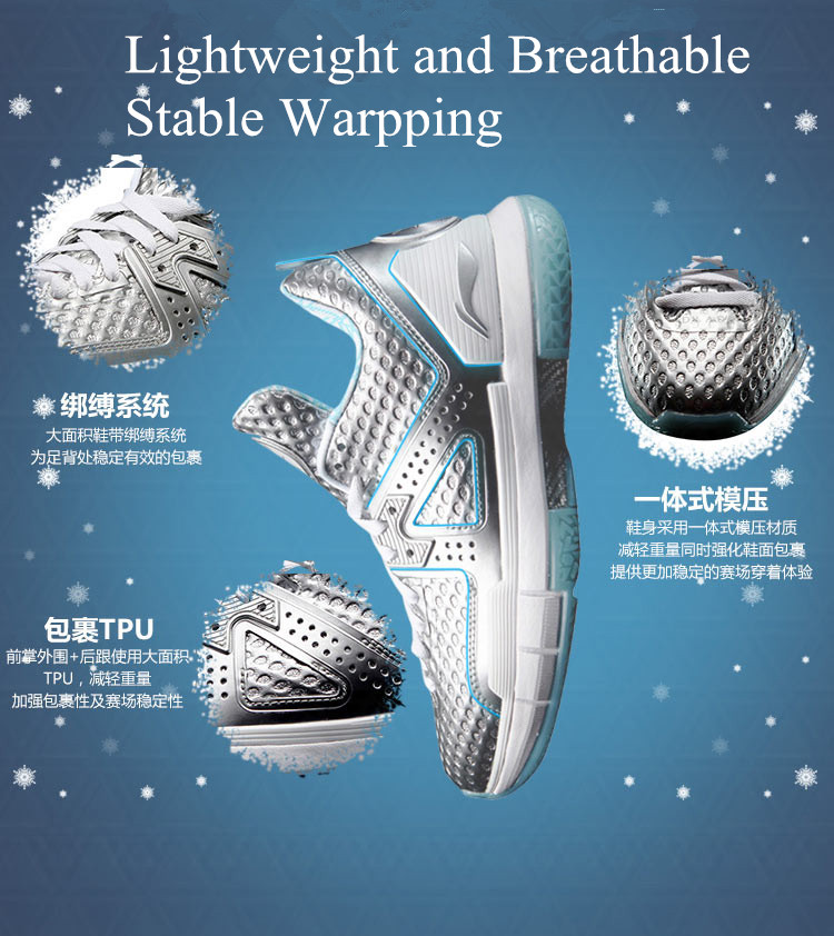 Li-Ning Way of Wade 5 "Christmas" Mens Mid Professional Basketball Shoes (Silver/Pale Blue)