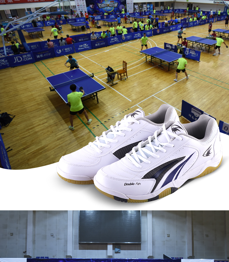 Double Fish Mens & Womens Professional Pingpong & Table Tennis Shoes -  White